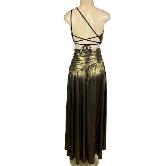 Fashion Nova Womens Gold Metallic Maxi Dress Criss-Cross Back Straps Size XS - Picture 4 of 14